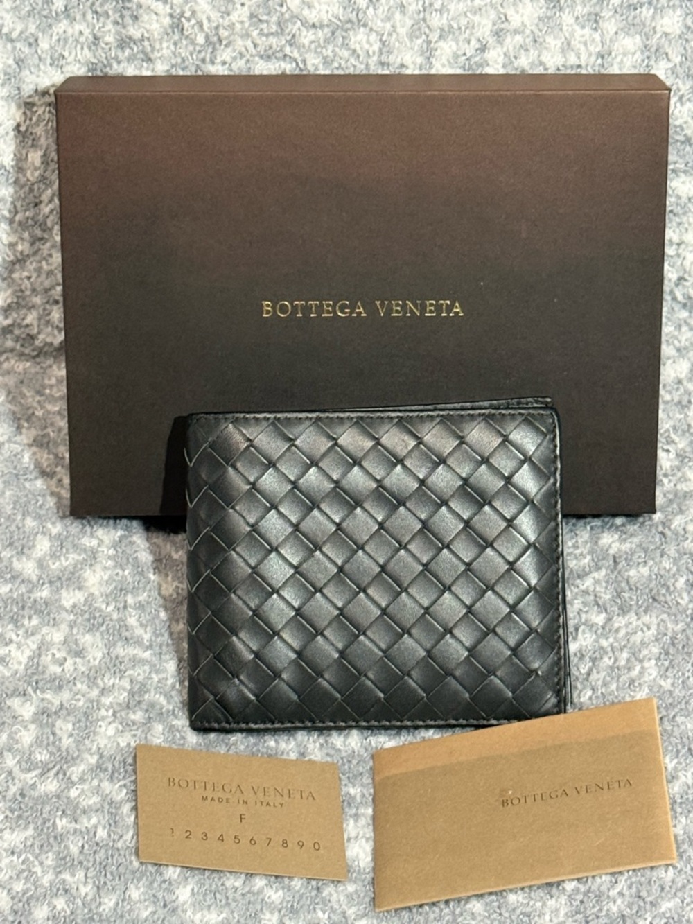 Bottega Veneta Black Intrecciato Leather Bi-Fold Card Wallet